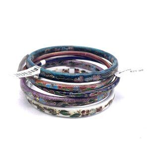 Vintage Cloisonne Bracelet Flower Enamel Bangle Stacking Bracelet Set of Five